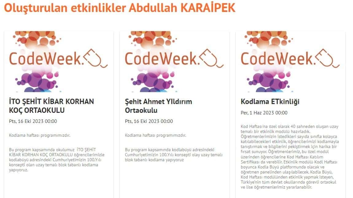 CodeWeek Etkinliğimiz (Cumhuriyetimizin 100.Yılı Temalı)
